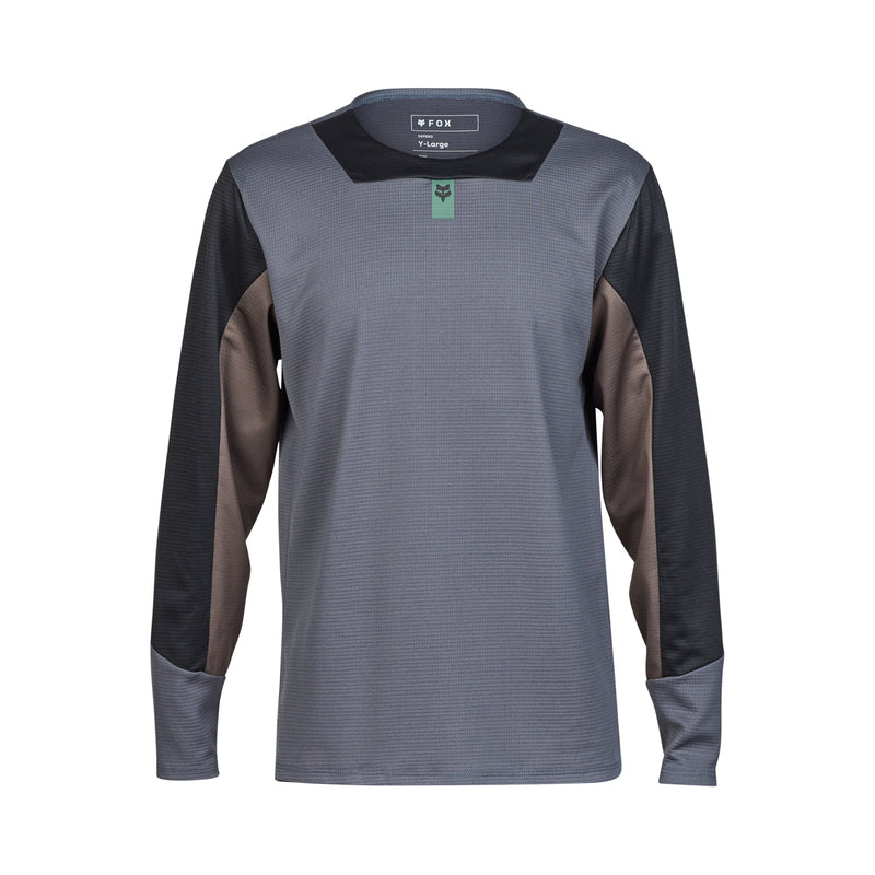 Fox Junior Defend Graphite Long Sleeve Cycling Jersey | RideHub