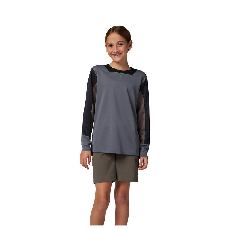 Fox Junior Defend Graphite Long Sleeve Cycling Jersey | RideHub