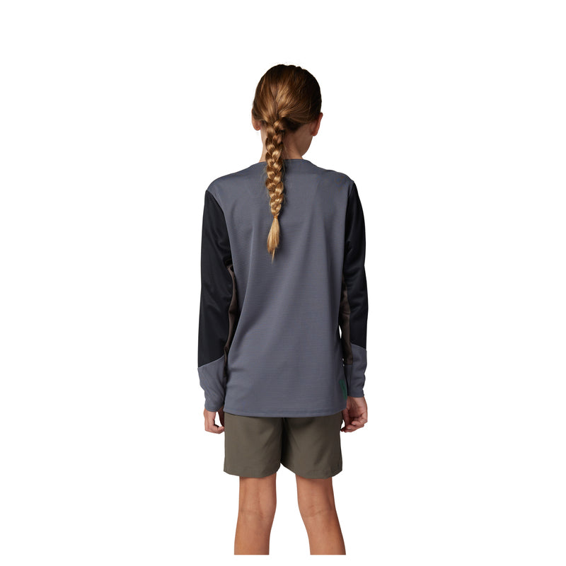 Fox Junior Defend Graphite Long Sleeve Cycling Jersey | RideHub