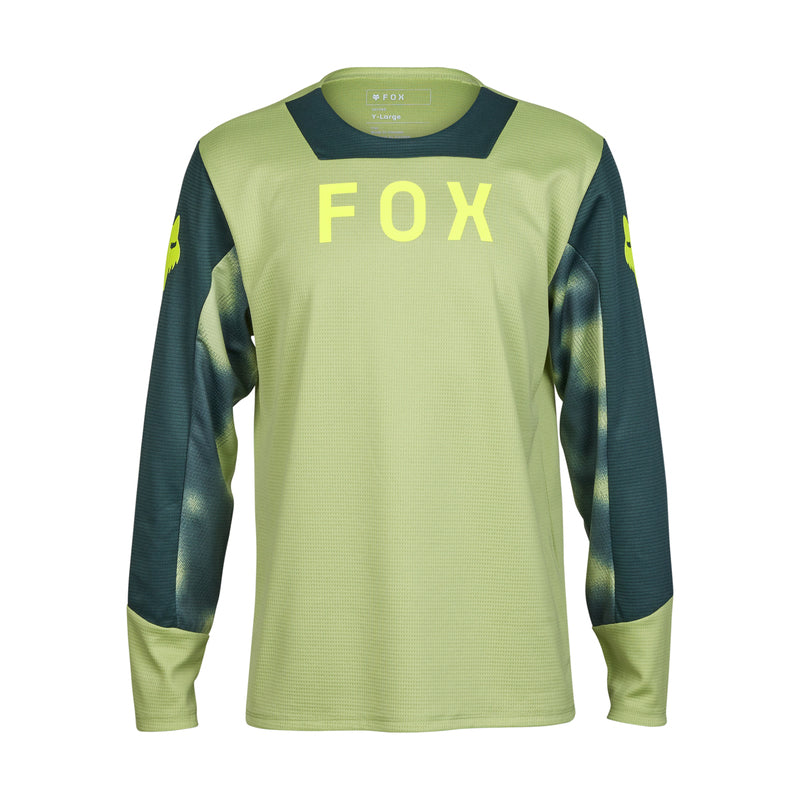 Fox Junior Defend Taunt Pale Green Long Sleeve Cycling Jersey | RideHub