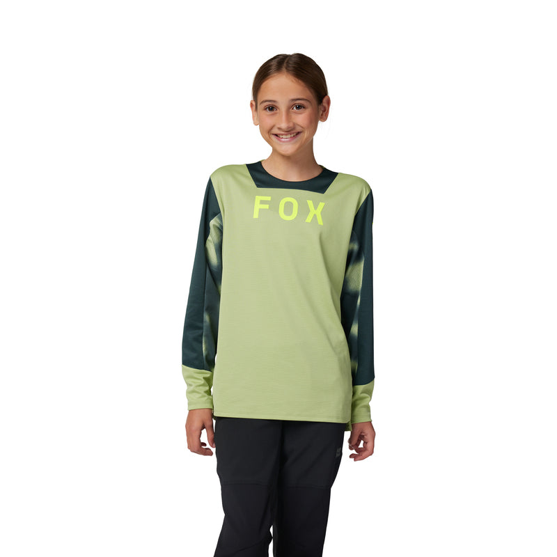 Fox Junior Defend Taunt Pale Green Long Sleeve Cycling Jersey | RideHub