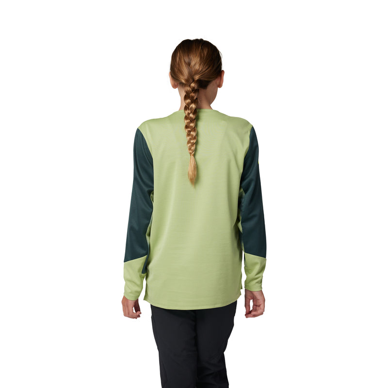 Fox Junior Defend Taunt Pale Green Long Sleeve Cycling Jersey | RideHub