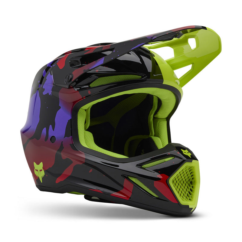 Fox V3 Throttle Fluo Yellow helmet