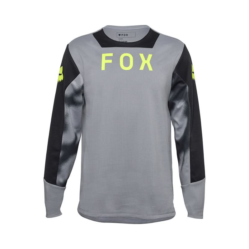 Fox Junior Defend Taunt Steel Grey Long Sleeve Cycling Jersey | RideHub