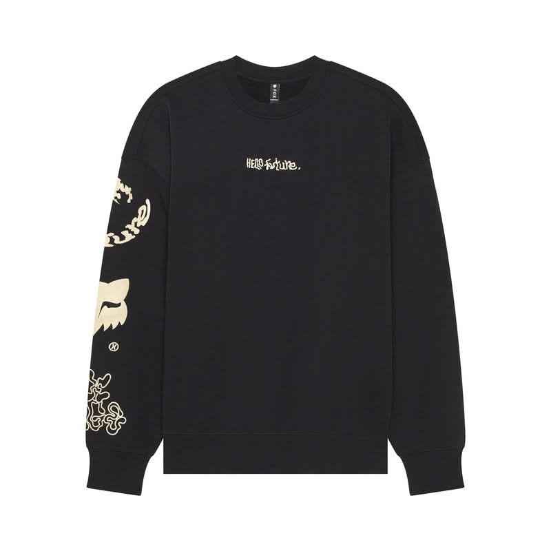 FOX HELLO FUTURE OVERSIZEDCREW BLACK HOODIE