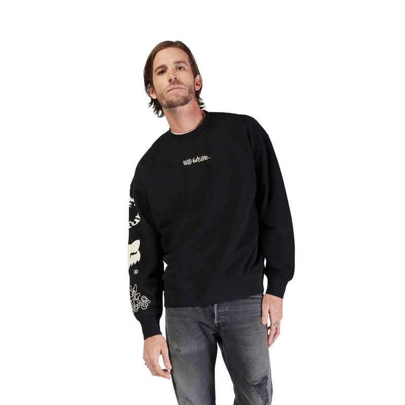 FOX HELLO FUTURE OVERSIZEDCREW BLACK HOODIE