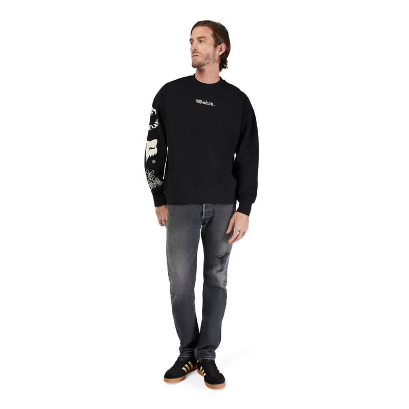 FOX HELLO FUTURE OVERSIZEDCREW BLACK HOODIE