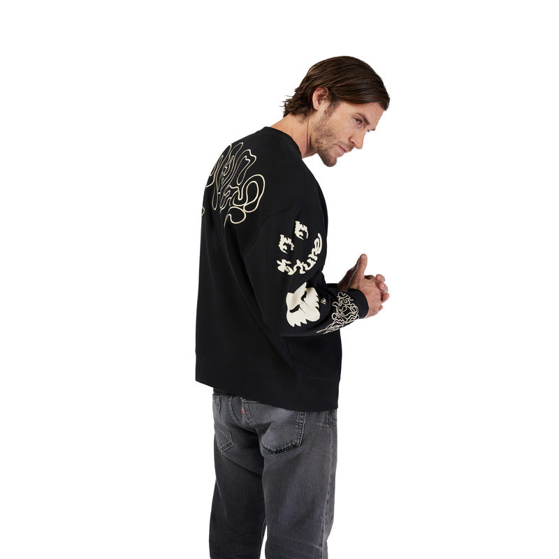 FOX HELLO FUTURE OVERSIZEDCREW BLACK HOODIE